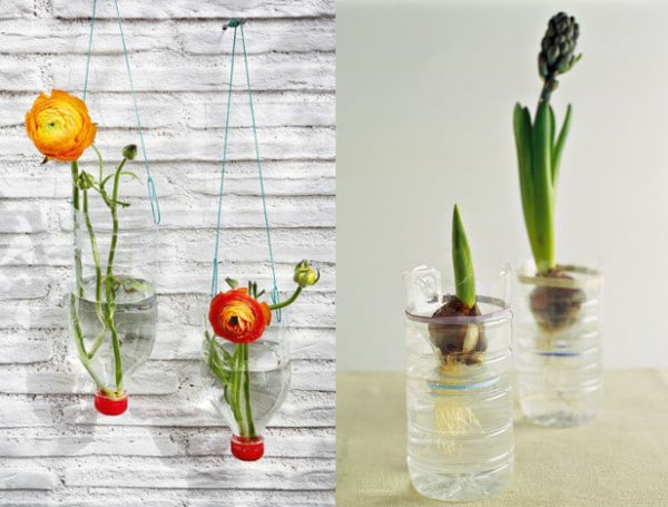 vasi fiori con bottiglie plastica